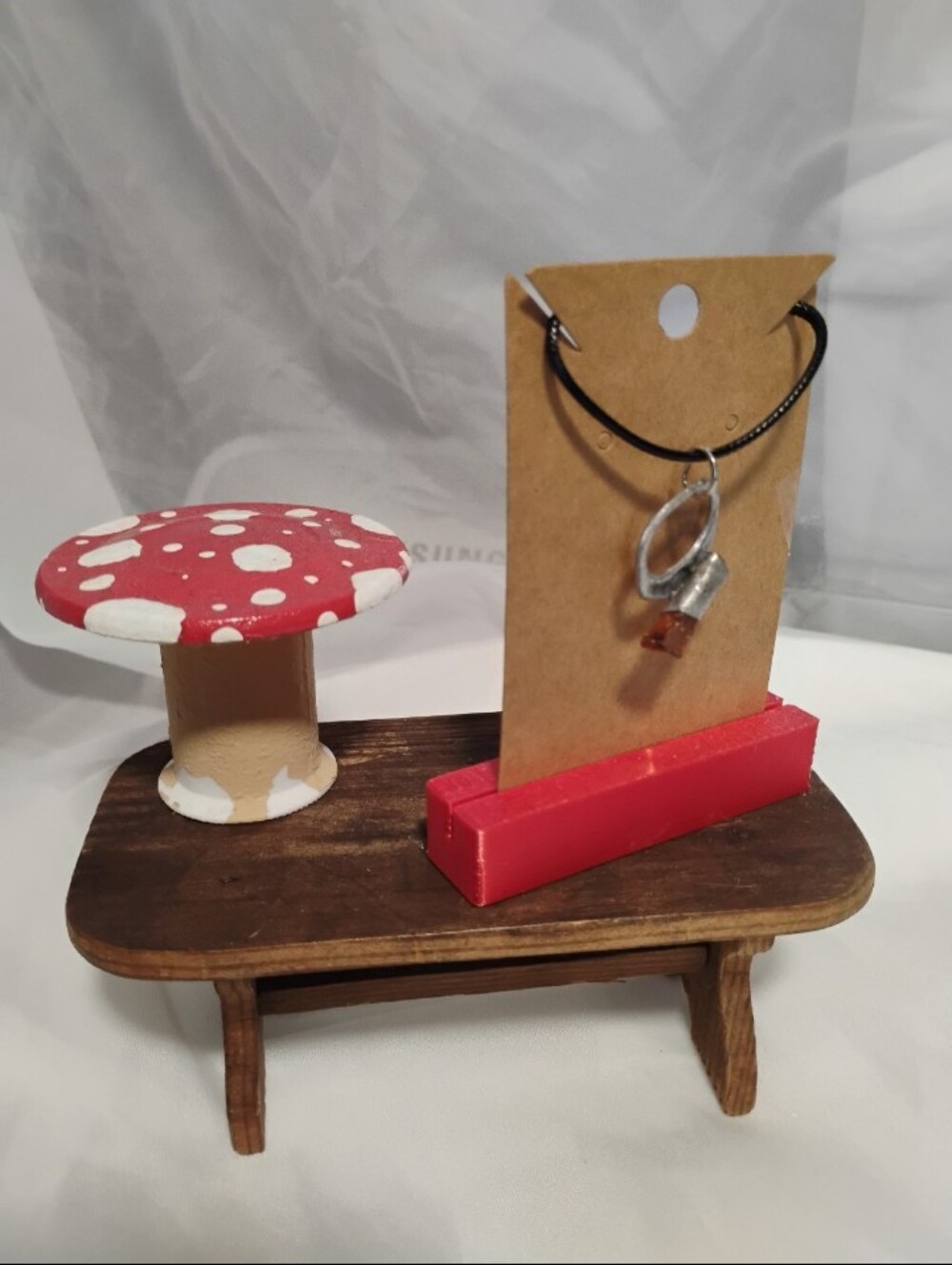 Upcycled Mushroom Note Holder/FREE shipping AND FREE Hndmde River Glass Charm